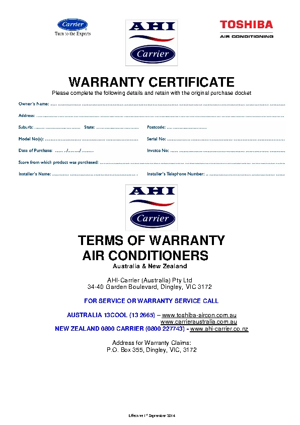 Warranty Certificates