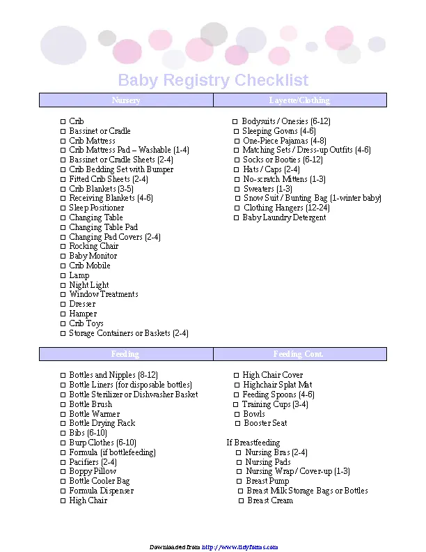 Baby Registry Checklists