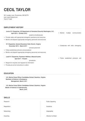 resume summary examples for 911 dispatcher