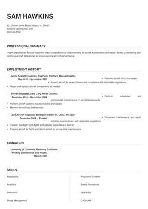 Aircraft Inspector Resume Sample & Tips | Online Resume Builder