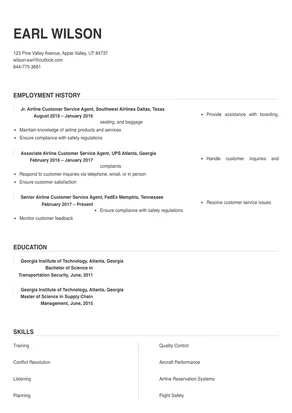 resume sample for airline customer service agent