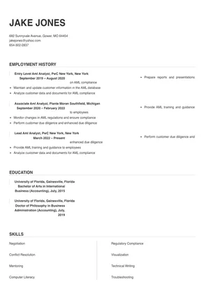 aml analyst cover letter entry level
