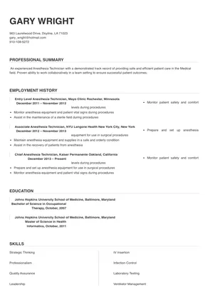 anesthesia tech cover letter no experience