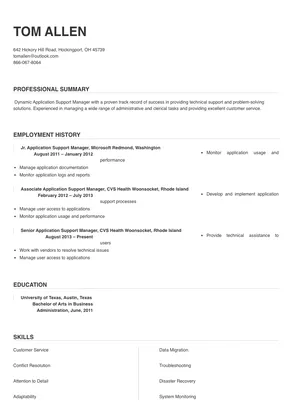application support manager resume examples