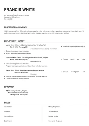 Army Officer Resume Sample & Tips | Online Resume Builder