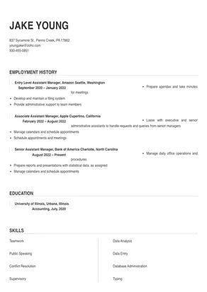 resume of an assistant manager