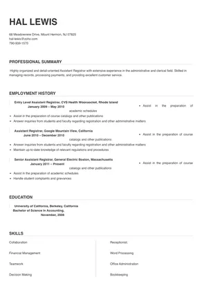 assistant registrar resume and cover letter