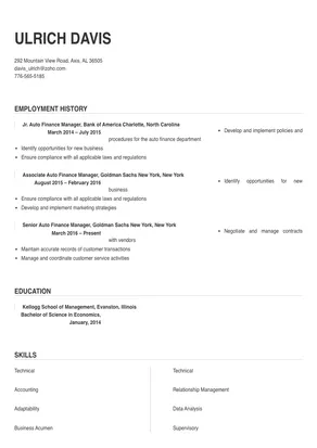 auto finance manager job description resume