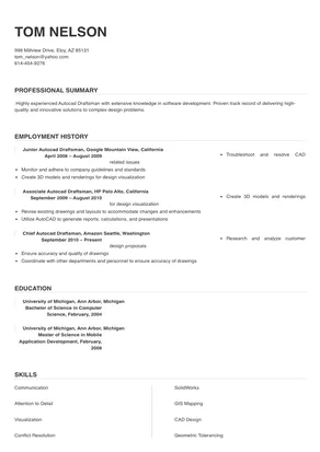 autocad draftsman resume format pdf