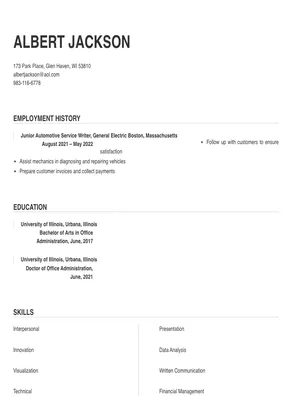 service writer resume sample