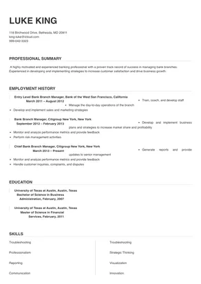 bank branch manager job description for resume