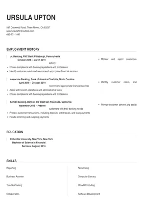 sample resume for bank job fresher