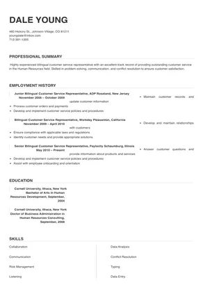 sample resume for bilingual customer service representative