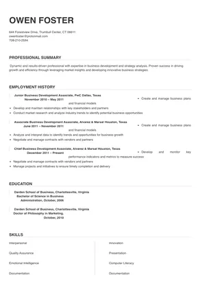 business development associate job description resume