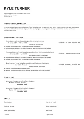 Business Travel Sales Manager Resume Sample & Tips | Online Resume Builder