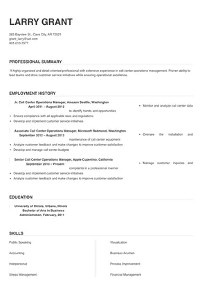 call center operations manager resume examples