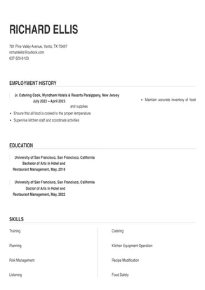 cover letter for catering cook