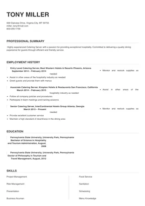 catering server job description for resume