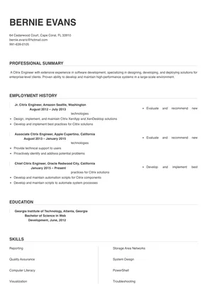 Citrix Engineer Resume Sample & Tips | Online Resume Builder