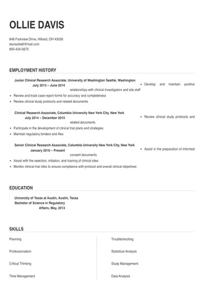clinical research associate job description resume