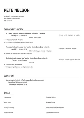 resume template for college graduate