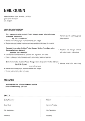 construction assistant job description resume