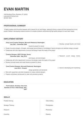 creative designer resume sample