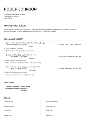 resume cover letter credit union