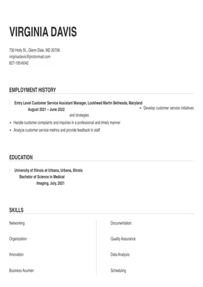 customer service assistant manager resume