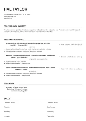 resume for customer service specialist