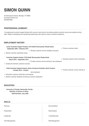 skills of customer support analyst for resume