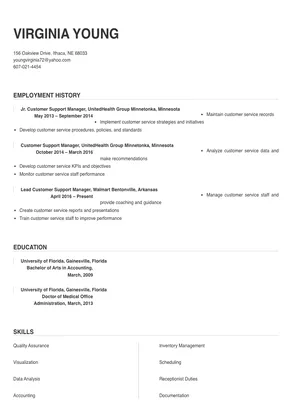 client support manager resume