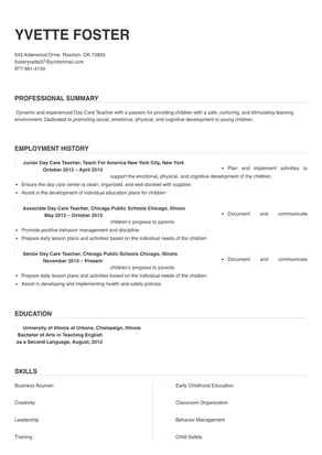 day care teacher job description for resume