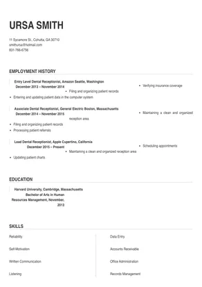 resume examples for dental receptionist