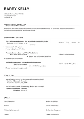 Deskside Support Resume Sample & Tips | Online Resume Builder