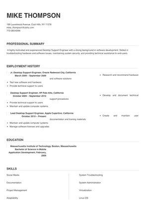 desktop and network support engineer resume