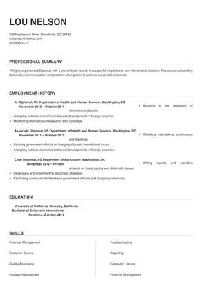 building a diplomatic resume