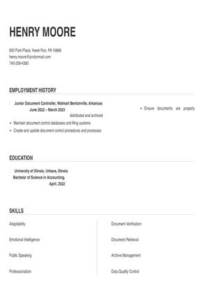 resume format for document controller