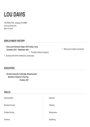 domestic helper job description for resume