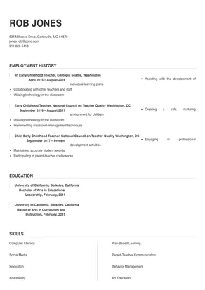 resume samples for ece teachers