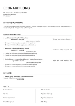 Ediscovery Analyst Resume Sample & Tips | Online Resume Builder