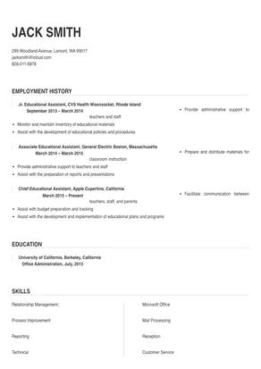 sample resume of educational assistant