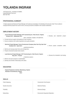 project manager electrical resume examples