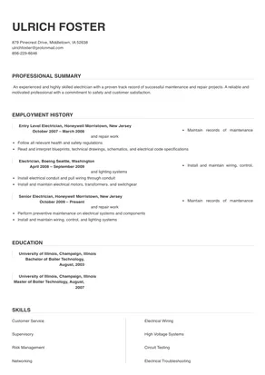 download sample resume for iti electrician