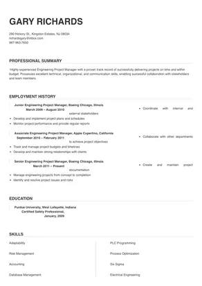 engineering project manager resume