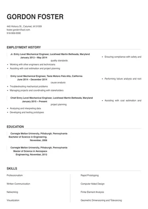 entry level mechanical engineer resume sample