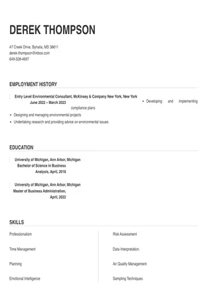 environmental consultant resume sample