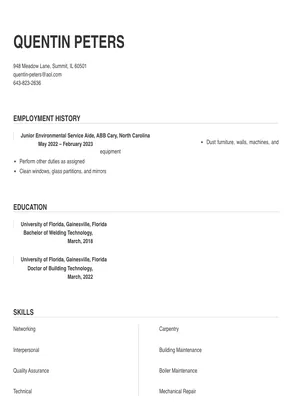 environmental services aide resume sample