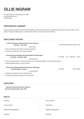 event manager job description for resume