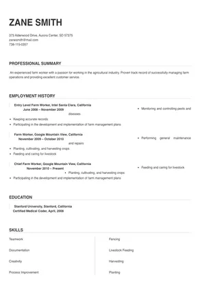 farm worker resume sample for canada no experience